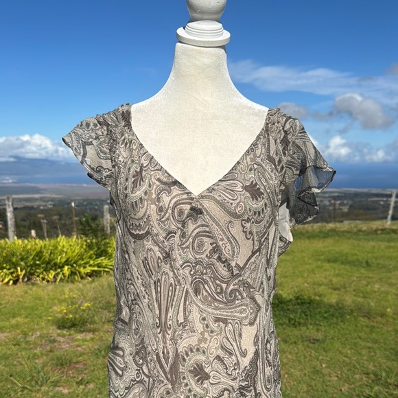 Y2K 90’s Jones New York Gray Paisley Silk Maxi Dress 14 - Picture 2 of 8